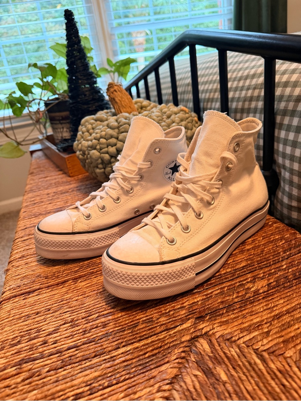 Canvas High-Top Platform Sneakers in Cream